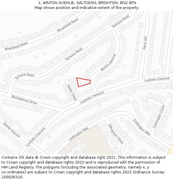 1, WINTON AVENUE, SALTDEAN, BRIGHTON, BN2 8FN: Location map and indicative extent of plot