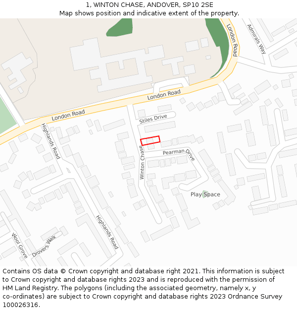 1, WINTON CHASE, ANDOVER, SP10 2SE: Location map and indicative extent of plot