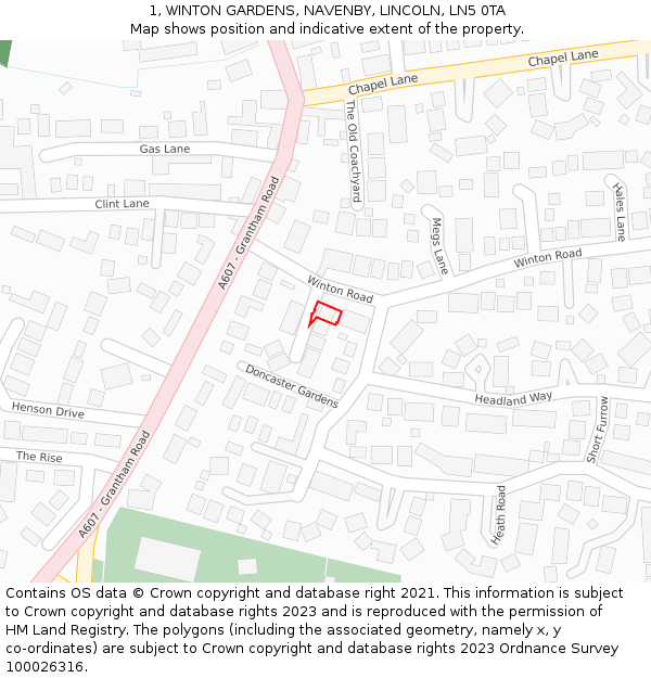 1, WINTON GARDENS, NAVENBY, LINCOLN, LN5 0TA: Location map and indicative extent of plot