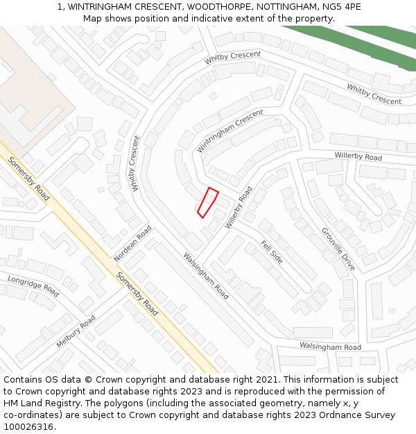 1, WINTRINGHAM CRESCENT, WOODTHORPE, NOTTINGHAM, NG5 4PE: Location map and indicative extent of plot