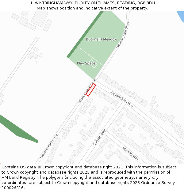 1, WINTRINGHAM WAY, PURLEY ON THAMES, READING, RG8 8BH: Location map and indicative extent of plot