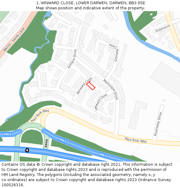 1, WINWARD CLOSE, LOWER DARWEN, DARWEN, BB3 0SE: Location map and indicative extent of plot