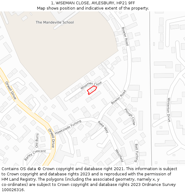 1, WISEMAN CLOSE, AYLESBURY, HP21 9FF: Location map and indicative extent of plot