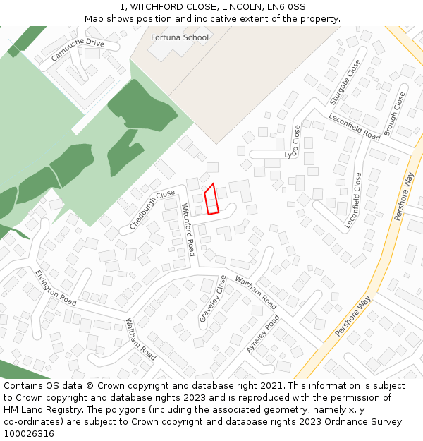 1, WITCHFORD CLOSE, LINCOLN, LN6 0SS: Location map and indicative extent of plot