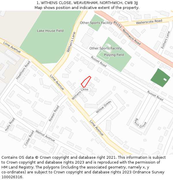 1, WITHENS CLOSE, WEAVERHAM, NORTHWICH, CW8 3JJ: Location map and indicative extent of plot