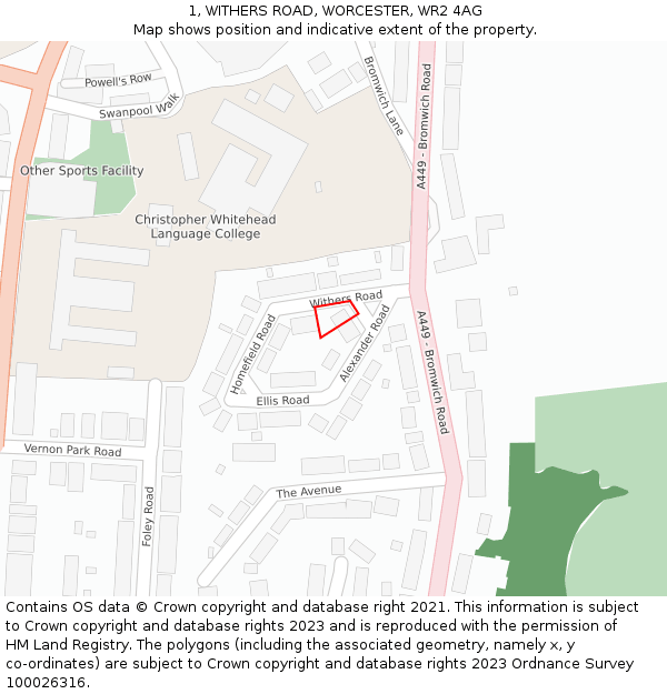1, WITHERS ROAD, WORCESTER, WR2 4AG: Location map and indicative extent of plot