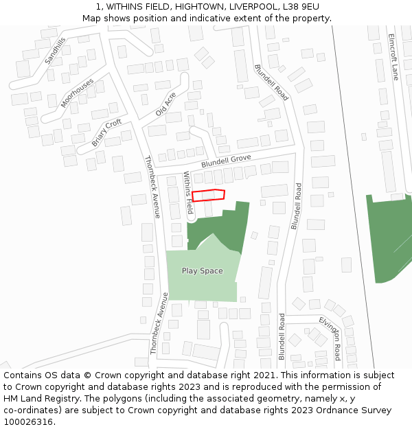 1, WITHINS FIELD, HIGHTOWN, LIVERPOOL, L38 9EU: Location map and indicative extent of plot