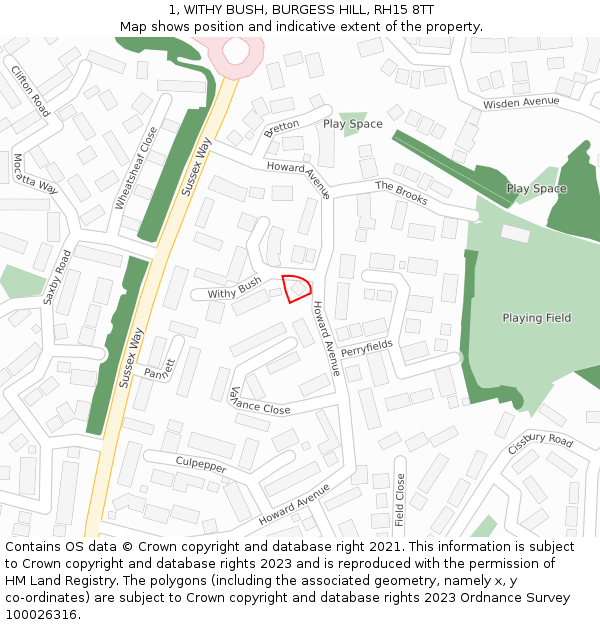 1, WITHY BUSH, BURGESS HILL, RH15 8TT: Location map and indicative extent of plot