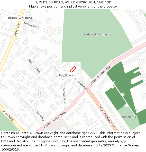 1, WITTLICH ROAD, WELLINGBOROUGH, NN8 4GD: Location map and indicative extent of plot