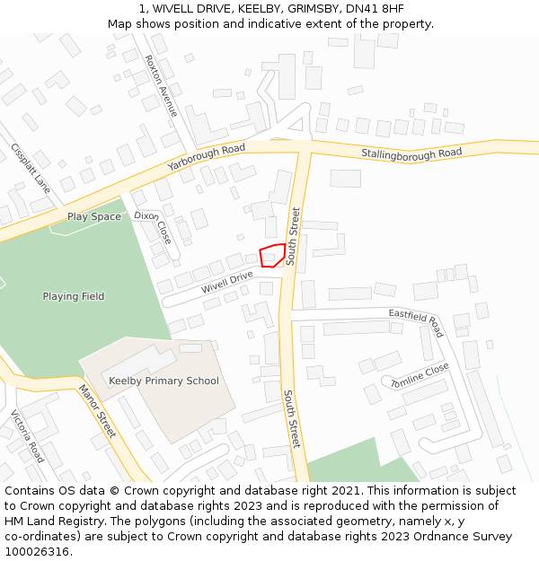 1, WIVELL DRIVE, KEELBY, GRIMSBY, DN41 8HF: Location map and indicative extent of plot