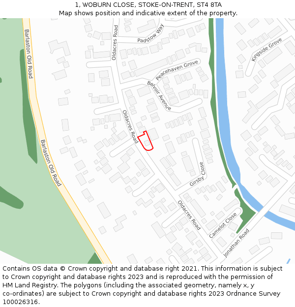 1, WOBURN CLOSE, STOKE-ON-TRENT, ST4 8TA: Location map and indicative extent of plot