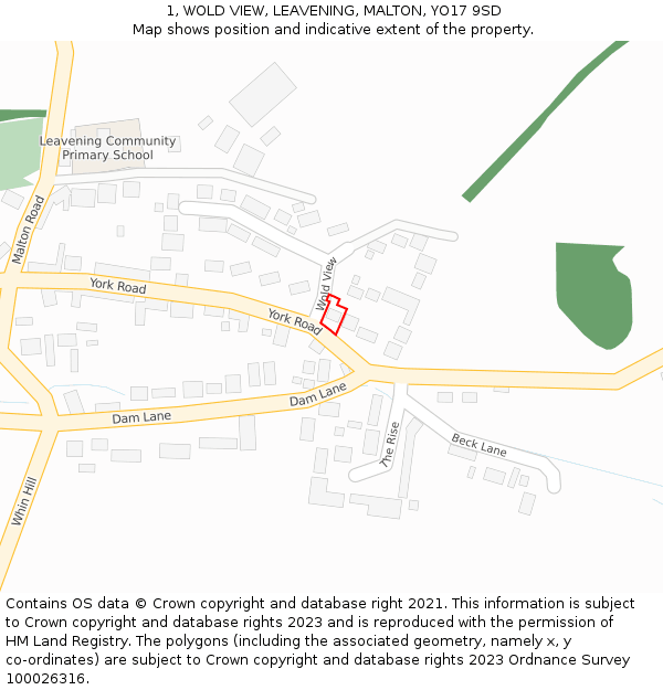 1, WOLD VIEW, LEAVENING, MALTON, YO17 9SD: Location map and indicative extent of plot