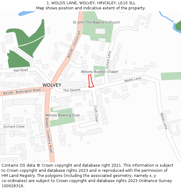 1, WOLDS LANE, WOLVEY, HINCKLEY, LE10 3LL: Location map and indicative extent of plot