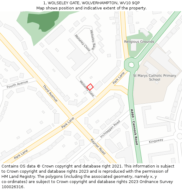 1, WOLSELEY GATE, WOLVERHAMPTON, WV10 9QP: Location map and indicative extent of plot