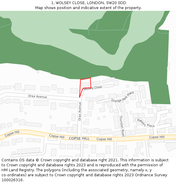1, WOLSEY CLOSE, LONDON, SW20 0DD: Location map and indicative extent of plot