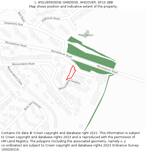 1, WOLVERSDENE GARDENS, ANDOVER, SP10 2BB: Location map and indicative extent of plot