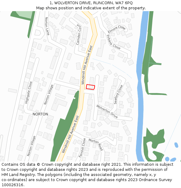 1, WOLVERTON DRIVE, RUNCORN, WA7 6PQ: Location map and indicative extent of plot