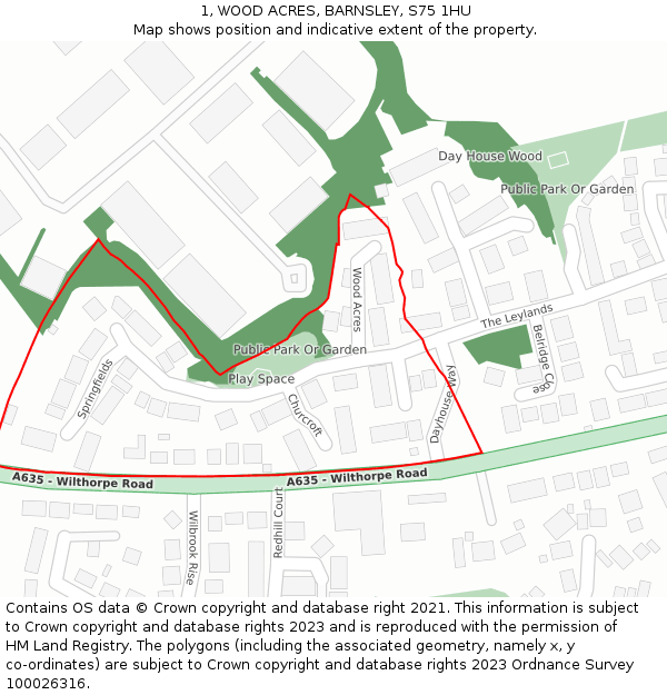 1, WOOD ACRES, BARNSLEY, S75 1HU: Location map and indicative extent of plot