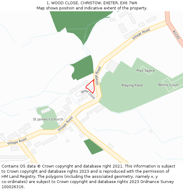1, WOOD CLOSE, CHRISTOW, EXETER, EX6 7WA: Location map and indicative extent of plot