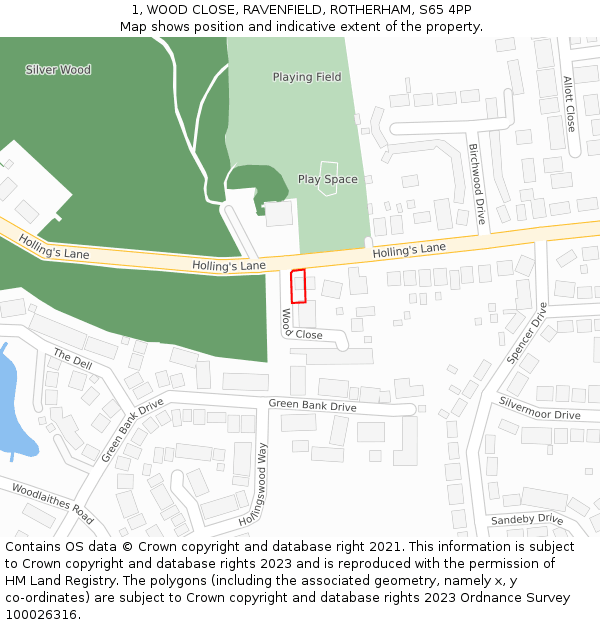 1, WOOD CLOSE, RAVENFIELD, ROTHERHAM, S65 4PP: Location map and indicative extent of plot