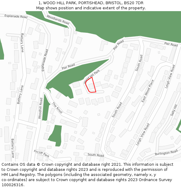 1, WOOD HILL PARK, PORTISHEAD, BRISTOL, BS20 7DR: Location map and indicative extent of plot