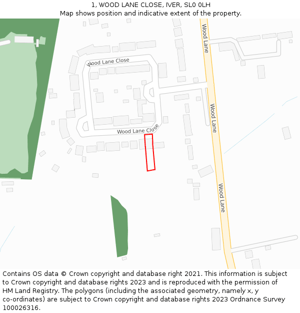 1, WOOD LANE CLOSE, IVER, SL0 0LH: Location map and indicative extent of plot