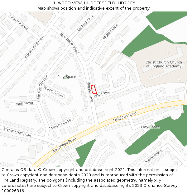 1, WOOD VIEW, HUDDERSFIELD, HD2 1EY: Location map and indicative extent of plot