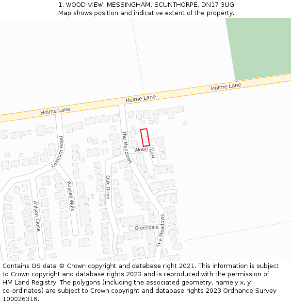 1, WOOD VIEW, MESSINGHAM, SCUNTHORPE, DN17 3UG: Location map and indicative extent of plot