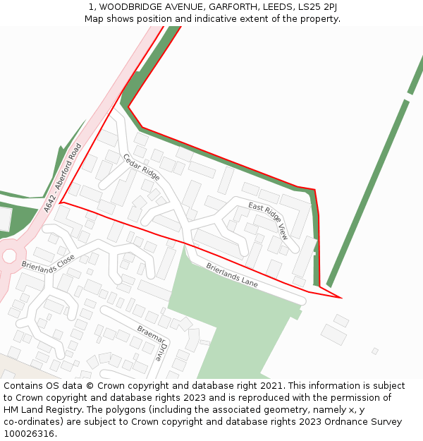 1, WOODBRIDGE AVENUE, GARFORTH, LEEDS, LS25 2PJ: Location map and indicative extent of plot