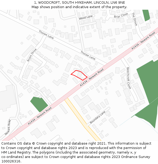 1, WOODCROFT, SOUTH HYKEHAM, LINCOLN, LN6 9NE: Location map and indicative extent of plot