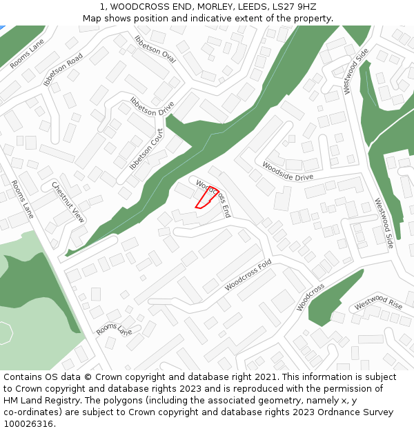 1, WOODCROSS END, MORLEY, LEEDS, LS27 9HZ: Location map and indicative extent of plot