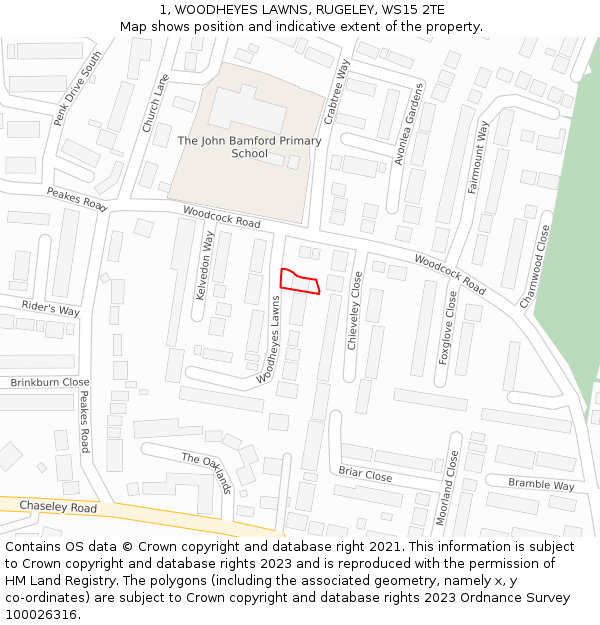 1, WOODHEYES LAWNS, RUGELEY, WS15 2TE: Location map and indicative extent of plot