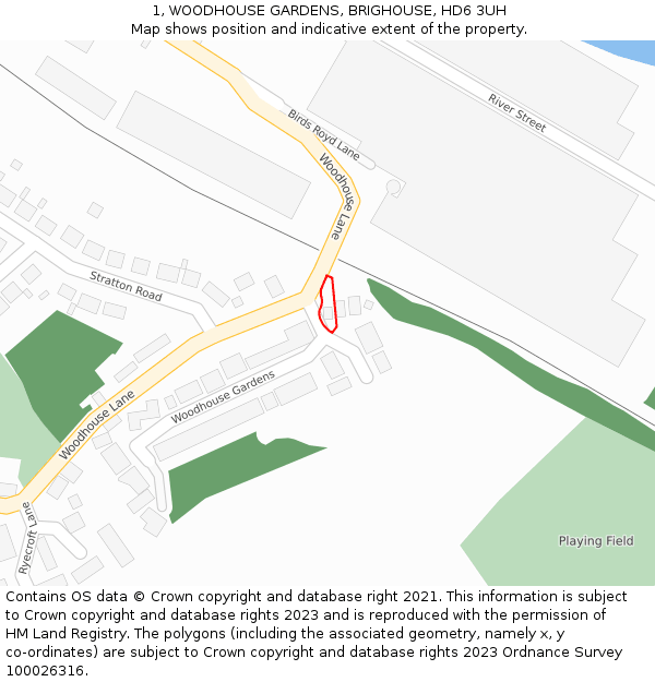 1, WOODHOUSE GARDENS, BRIGHOUSE, HD6 3UH: Location map and indicative extent of plot