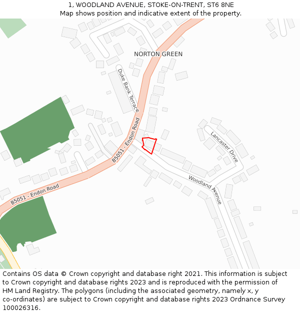 1, WOODLAND AVENUE, STOKE-ON-TRENT, ST6 8NE: Location map and indicative extent of plot