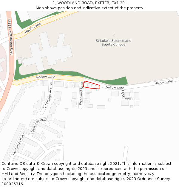 1, WOODLAND ROAD, EXETER, EX1 3PL: Location map and indicative extent of plot