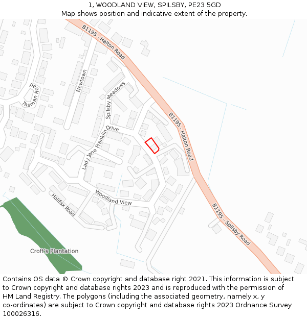 1, WOODLAND VIEW, SPILSBY, PE23 5GD: Location map and indicative extent of plot