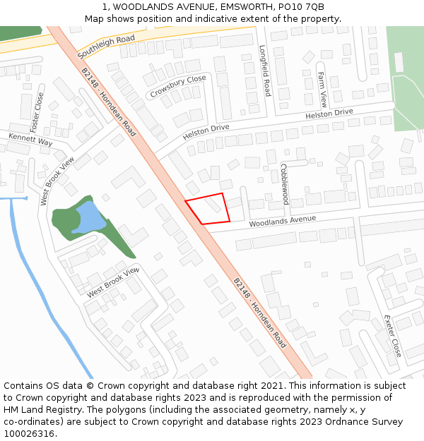 1, WOODLANDS AVENUE, EMSWORTH, PO10 7QB: Location map and indicative extent of plot