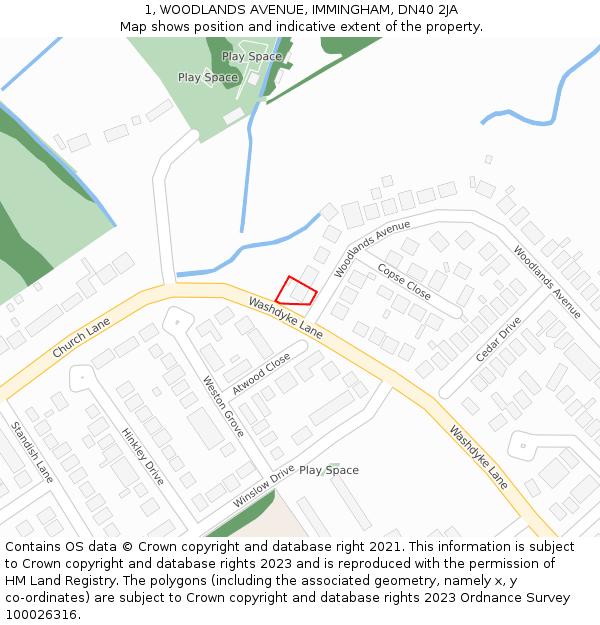 1, WOODLANDS AVENUE, IMMINGHAM, DN40 2JA: Location map and indicative extent of plot