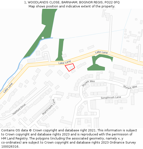 1, WOODLANDS CLOSE, BARNHAM, BOGNOR REGIS, PO22 0FQ: Location map and indicative extent of plot