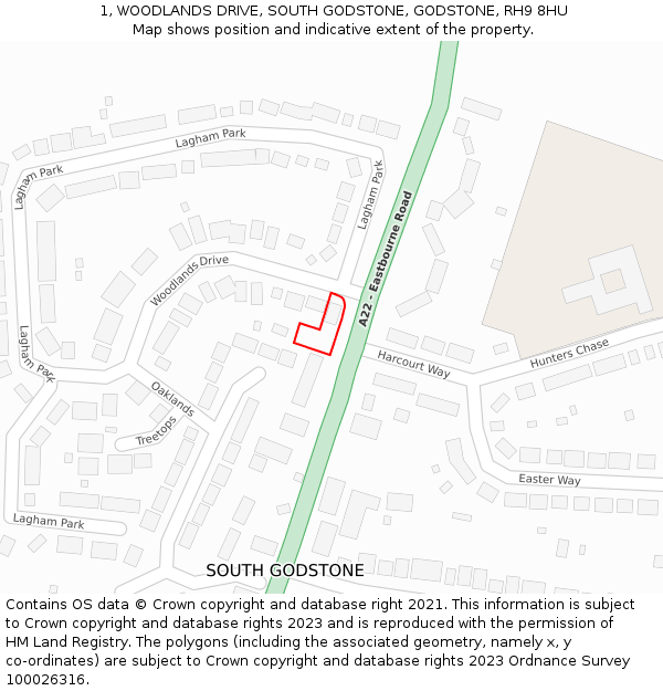 1, WOODLANDS DRIVE, SOUTH GODSTONE, GODSTONE, RH9 8HU: Location map and indicative extent of plot