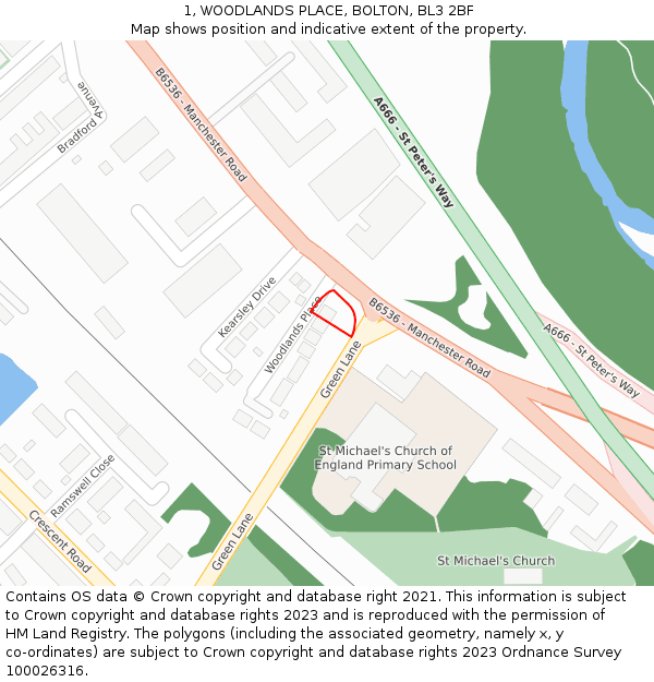 1, WOODLANDS PLACE, BOLTON, BL3 2BF: Location map and indicative extent of plot