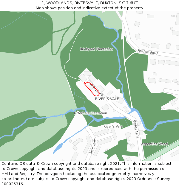 1, WOODLANDS, RIVERSVALE, BUXTON, SK17 6UZ: Location map and indicative extent of plot