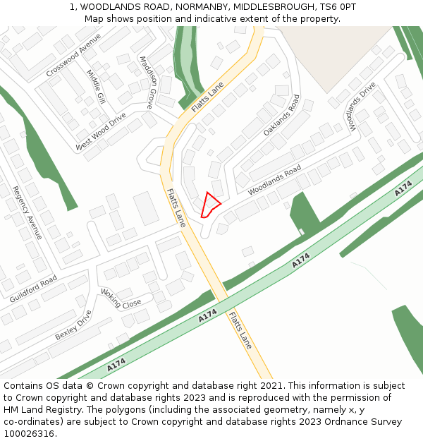 1, WOODLANDS ROAD, NORMANBY, MIDDLESBROUGH, TS6 0PT: Location map and indicative extent of plot