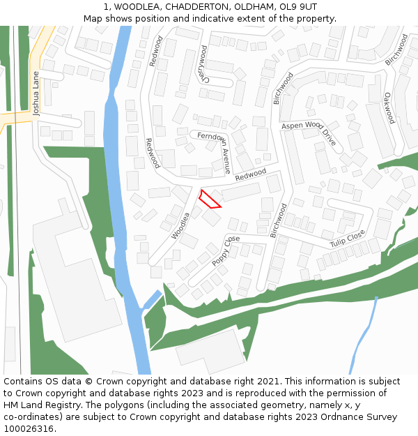 1, WOODLEA, CHADDERTON, OLDHAM, OL9 9UT: Location map and indicative extent of plot