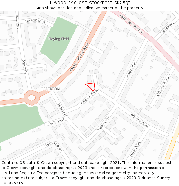 1, WOODLEY CLOSE, STOCKPORT, SK2 5QT: Location map and indicative extent of plot