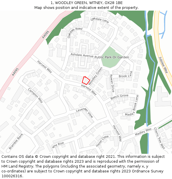 1, WOODLEY GREEN, WITNEY, OX28 1BE: Location map and indicative extent of plot