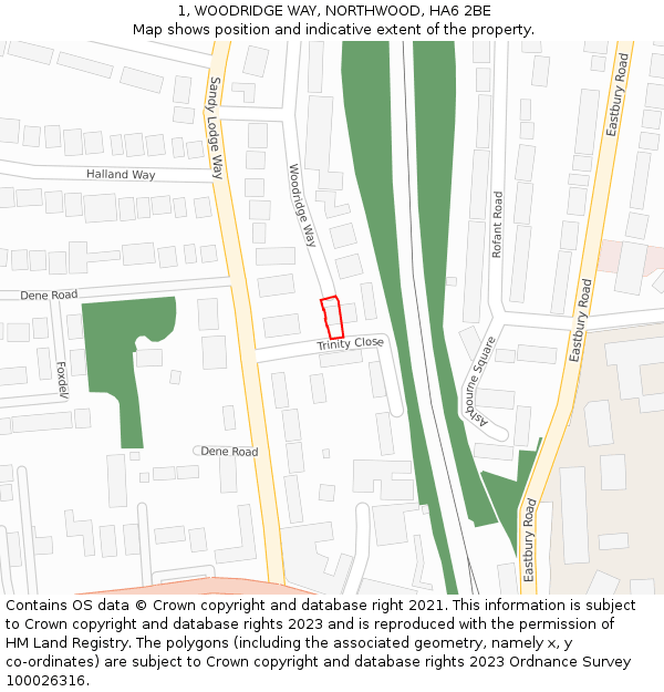 1, WOODRIDGE WAY, NORTHWOOD, HA6 2BE: Location map and indicative extent of plot