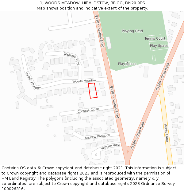 1, WOODS MEADOW, HIBALDSTOW, BRIGG, DN20 9ES: Location map and indicative extent of plot