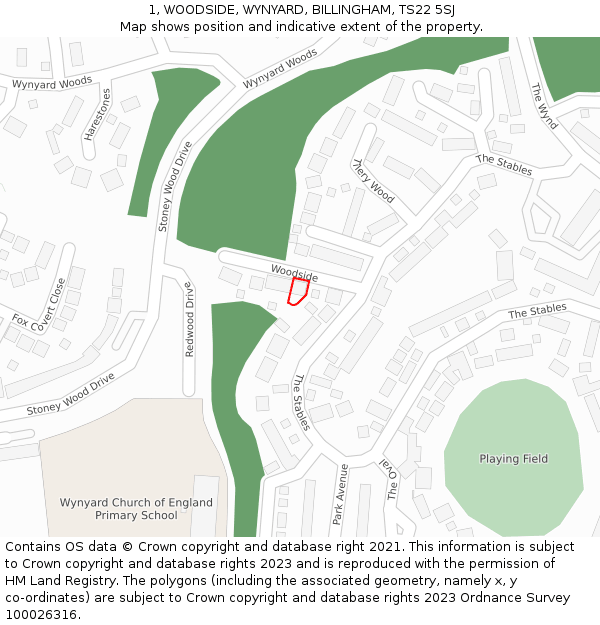 1, WOODSIDE, WYNYARD, BILLINGHAM, TS22 5SJ: Location map and indicative extent of plot