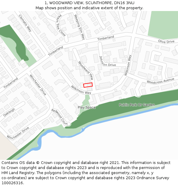 1, WOODWARD VIEW, SCUNTHORPE, DN16 3NU: Location map and indicative extent of plot